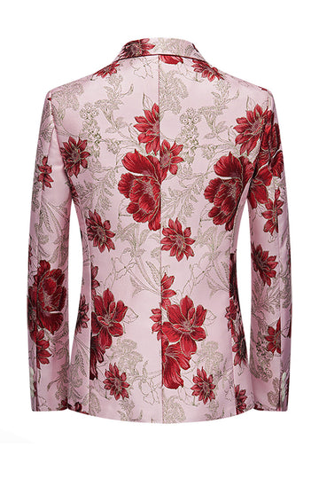 Rosa blomst Jacquard hakket jakke menn blazer